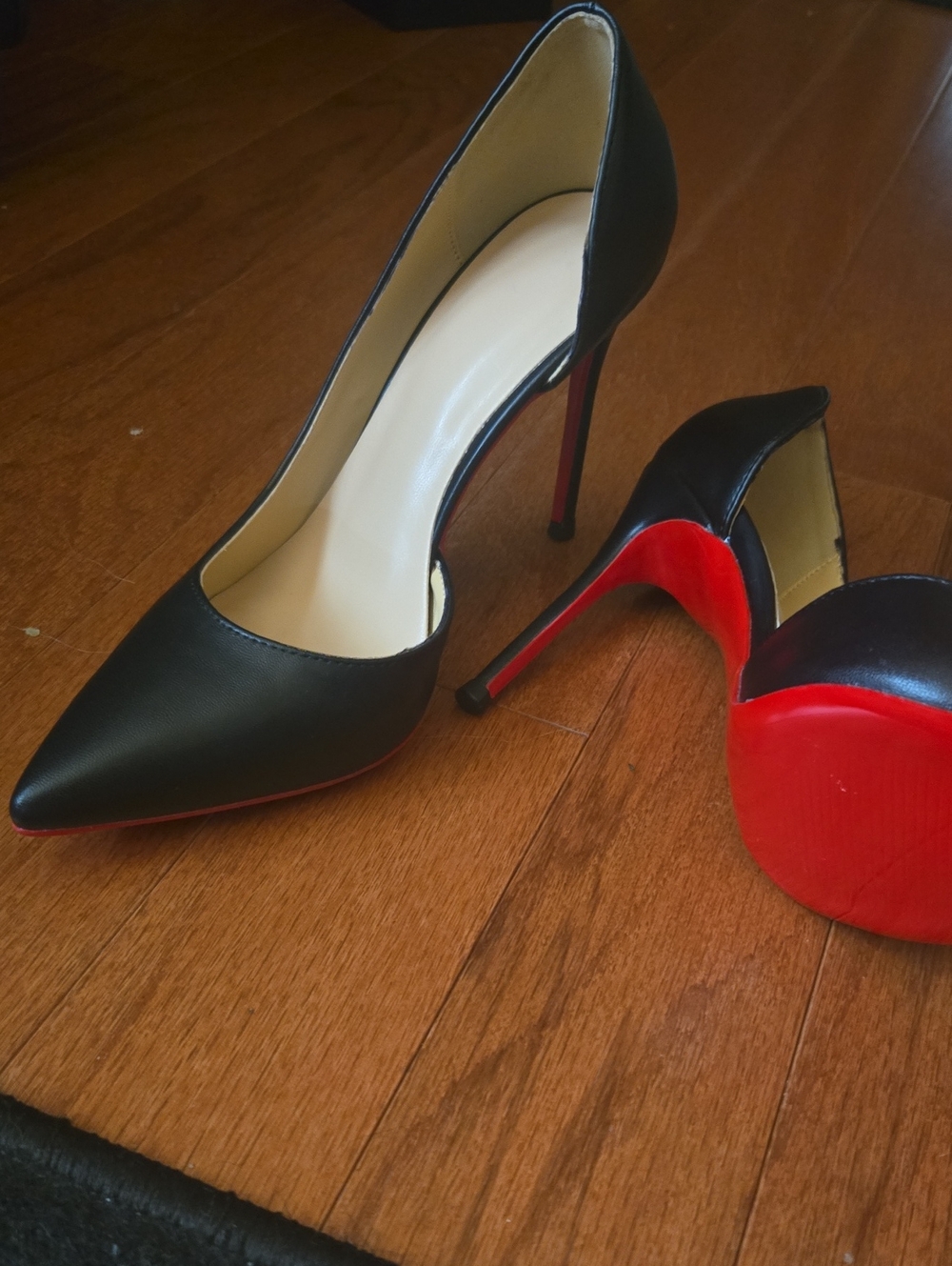 Classic Black or Nude Pointed Stiletto Heels with Red Sole
